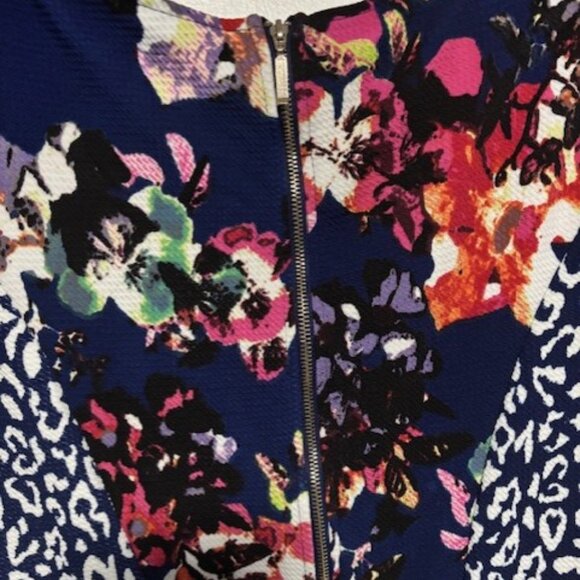 Marilyn Monroe XL Sheath Dress Navy Floral Animal Print V Neck Feminine Bold - Picture 6 of 8